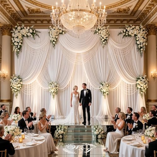 10ft x 10ft White Backdrop Curtains for Parties, 2 Panels 5ft x 10ft Wrinkle-Free Polyester Photo Backdrop, alternate view 4
