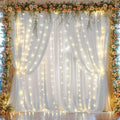 10ft x 10ft White Chiffon Backdrop Curtain with Lights String for Parites Wedding Wrinkle Free Curtain Photo
