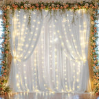 10ft x 10ft White Chiffon Backdrop Curtain with Lights String for Parites Wedding Wrinkle Free Curtain Photo