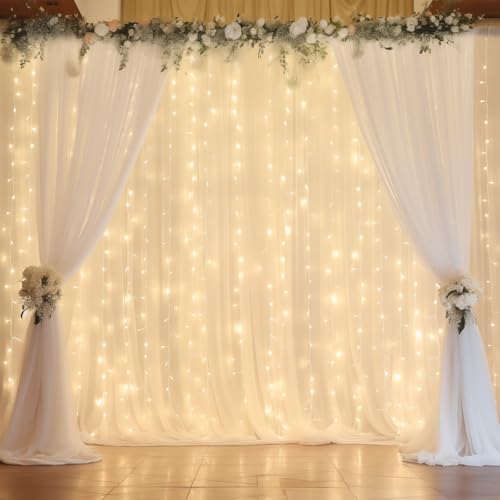 10ft x 10ft White Chiffon Backdrop Curtain with Lights String for Parites Wedding Wrinkle Free Curtain Photo, alternate view