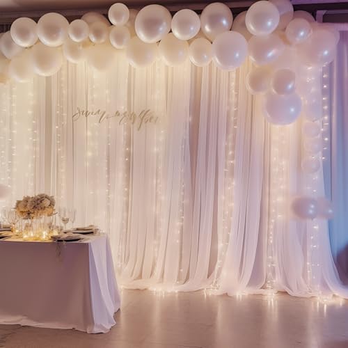 10ft x 10ft White Chiffon Backdrop Curtain with Lights String for Parites Wedding Wrinkle Free Curtain Photo, alternate view