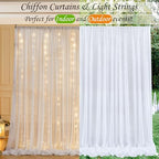 10ft x 10ft White Chiffon Backdrop Curtain with Lights String for Parites Wedding Wrinkle Free Curtain Photo, alternate view