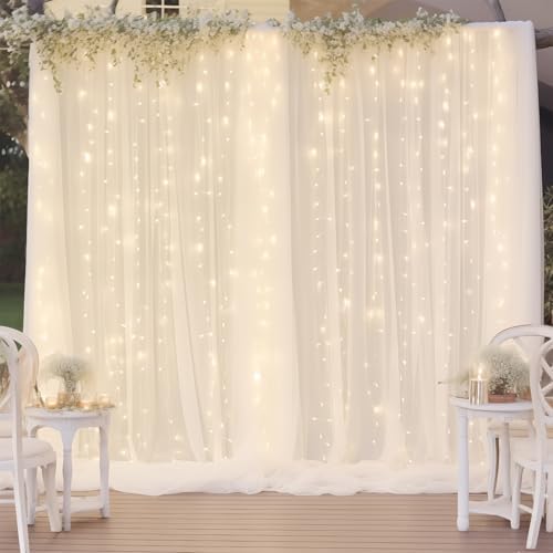 10ft x 10ft White Chiffon Backdrop Curtain with Lights String for Parites Wedding Wrinkle Free Curtain Photo, alternate view