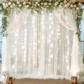 10ft x 10ft White Chiffon Backdrop Curtain with Lights String for Parties,2 Panels Sheer Tulle Curtain Wedding