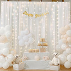 10ft x 10ft White Chiffon Backdrop Curtain with Lights String for Parties,2 Panels Sheer Tulle Curtain Wedding, alternate