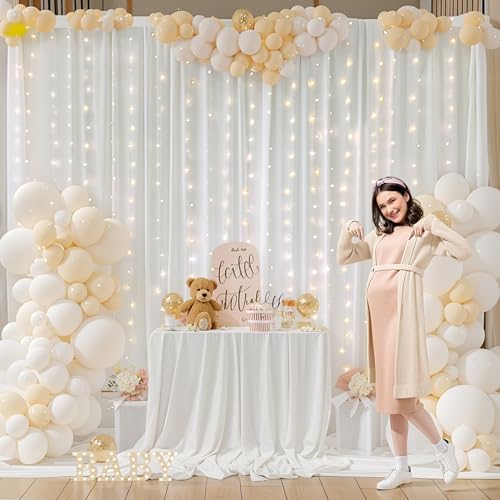 10ft x 10ft White Chiffon Backdrop Curtain with Lights String for Parties,2 Panels Sheer Tulle Curtain Wedding, alternate