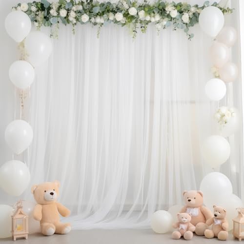 10ft X 10ft White Tulle Backdrop Curtain for Parites, Sheer Backdrop Curtains Fabric Drapes for Wedding Ceremony