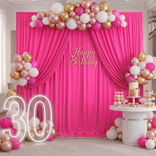 10ft x 10ft Wrinkle Free Hot Pink Backdrop Curtains for Parties, Polyester Photo Backdrop Drapes 2 Panels 5x10ft, alternate
