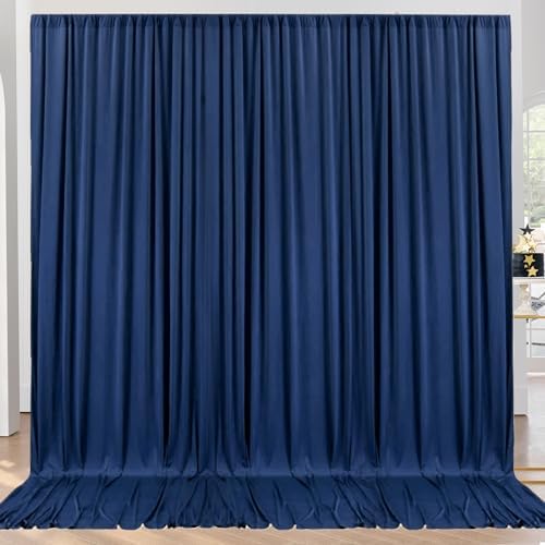 10ft x 10ft Wrinkle Free Navy Blue Backdrop Curtains Panels, 2 Panels 5x10ft Silky Polyester Photo Backdrop