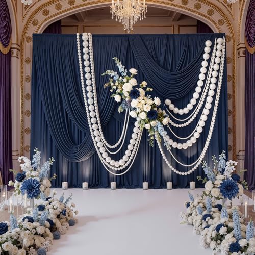 10ft x 10ft Wrinkle Free Navy Blue Backdrop Curtains Panels, 2 Panels 5x10ft Silky Polyester Photo Backdrop, alternate view 3