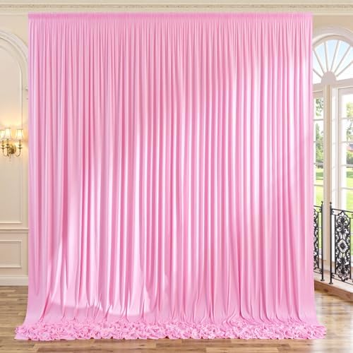10ft x 10ft Wrinkle Free Pink Backdrop Curtains for Parties, Polyester Baby Pink Backdrop Drapes 2 Panels 5x10ft