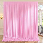 10ft x 10ft Wrinkle Free Pink Backdrop Curtains for Parties, Polyester Baby Pink Backdrop Drapes 2 Panels 5x10ft
