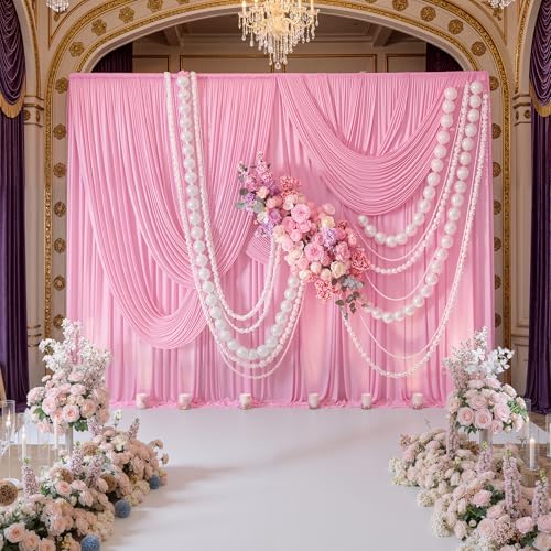 10ft x 10ft Wrinkle Free Pink Backdrop Curtains for Parties, Polyester Baby Pink Backdrop Drapes 2 Panels 5x10ft, alternate