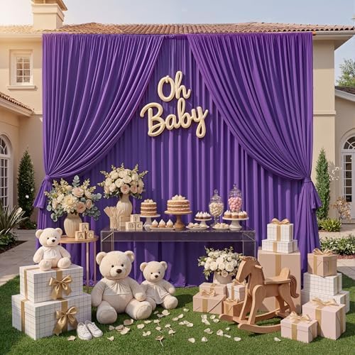 10ft x 10ft Wrinkle Free Purple Backdrop Curtain for Parties, Polyester Backdrop Drapes Panels 2 Panels 5x10ft, alternate