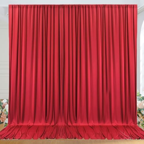 10ft x 10ft Wrinkle Free Red Backdrop Curtains for Parties, Polyester Photo Backdrop Drapes 2 Panels 5x10ft for