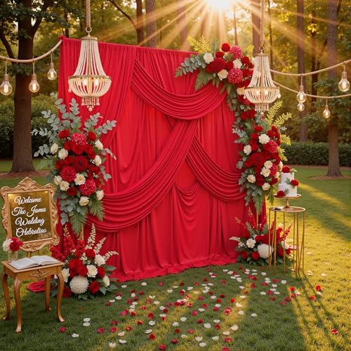 10ft x 10ft Wrinkle Free Red Backdrop Curtains for Parties, Polyester Photo Backdrop Drapes 2 Panels 5x10ft for, alternate