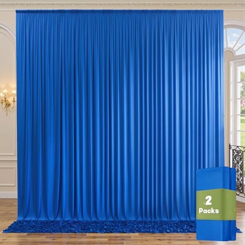 10ft x 10ft Wrinkle Free Royal Blue Backdrop Curtain for Parties, 2 Panels 5x10ft Silky Polyester Blue Photo