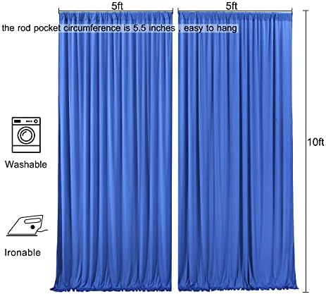 10ft x 10ft Wrinkle Free Royal Blue Backdrop Curtain for Parties, 2 Panels 5x10ft Silky Polyester Blue Photo, alternate view