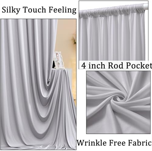 10ft x 10ft Wrinkle Free Silver Backdrop Curtain fpr Parties, Polyester Backdrop Drapes Panels for Wedding Space, alternate