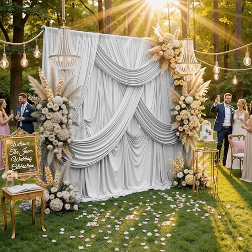 10ft x 10ft Wrinkle Free Silver Backdrop Curtain fpr Parties, Polyester Backdrop Drapes Panels for Wedding Space, alternate