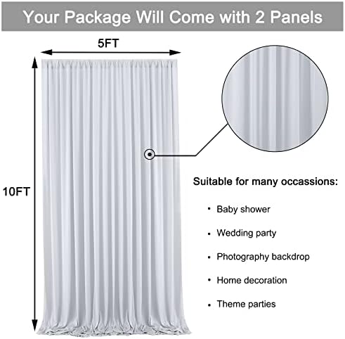 10ft x 10ft Wrinkle Free Silver Backdrop Curtain fpr Parties, Polyester Backdrop Drapes Panels for Wedding Space, alternate