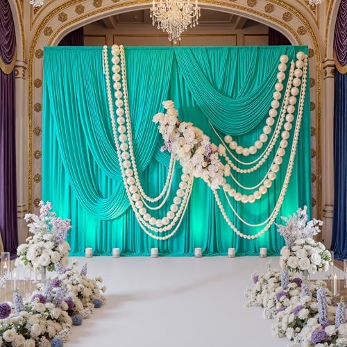 10ft x 10ft Wrinkle Free Turquoise Backdrop Curtains for Parties, Polyester Photo Backdrop Drapes 2 Panels, alternate view 3