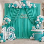 10ft x 10ft Wrinkle Free Turquoise Backdrop Curtains for Parties, Polyester Photo Backdrop Drapes 2 Panels, alternate view 5
