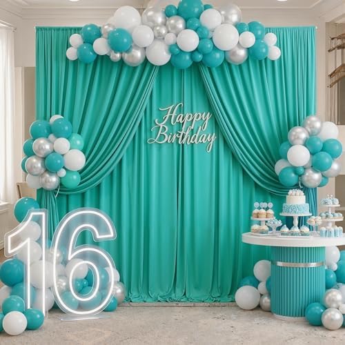 10ft x 10ft Wrinkle Free Turquoise Backdrop Curtains for Parties, Polyester Photo Backdrop Drapes 2 Panels, alternate view 5