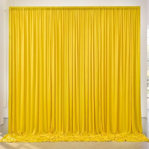 10ft x 10ft Wrinkle Free Yellow Backdrop Curtain for Parties, Polyester Photo Backdrop Drapes 2 Panels 5x10ft