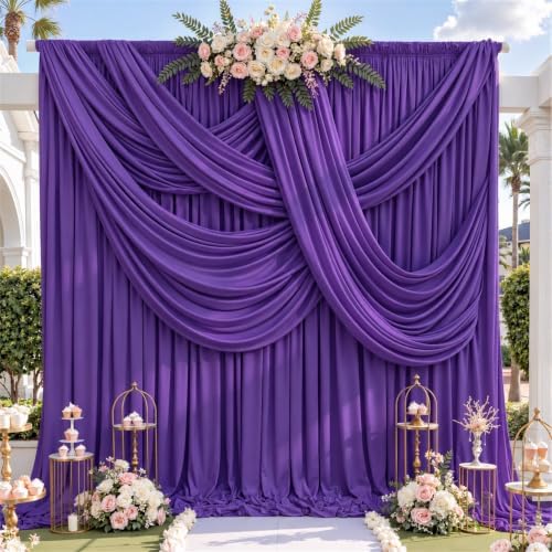 10ft x 12ft Deep Purple Wrinkle-Free Backdrop Curtain for Wedding Parties, Thick Polyester 2 Panels 5x12ft for