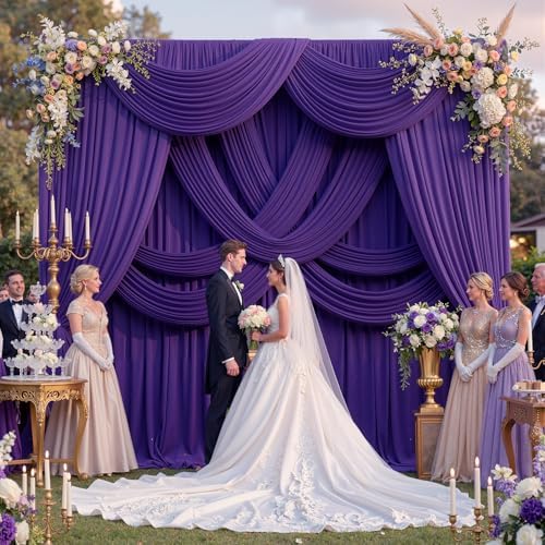 10ft x 12ft Deep Purple Wrinkle-Free Backdrop Curtain for Wedding Parties, Thick Polyester 2 Panels 5x12ft for, alternate