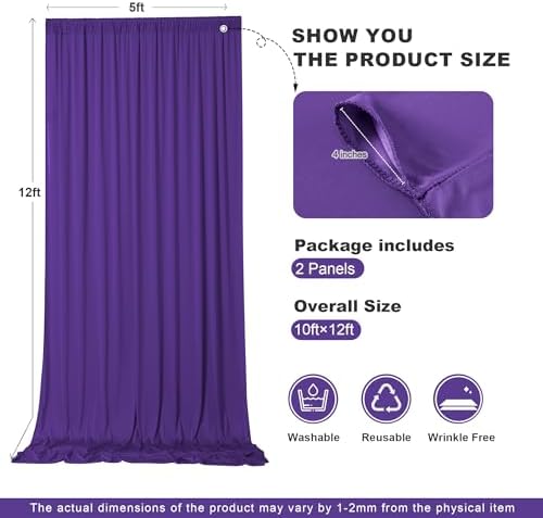 10ft x 12ft Deep Purple Wrinkle-Free Backdrop Curtain for Wedding Parties, Thick Polyester 2 Panels 5x12ft for, alternate