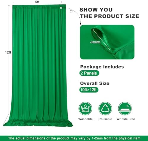 10ft x 12ft Green Wrinkle-Free Backdrop Curtain for Wedding Parties, Thick Polyester 2 Panels 5x12ft for Wedding, alternate
