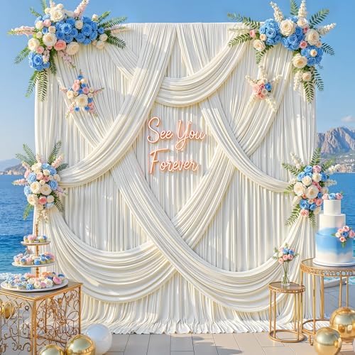 10ft x 12ft Ivory Backdrop Curtains, 2 Panels 12FT Long Drapes for Backdrop, alternate view 3