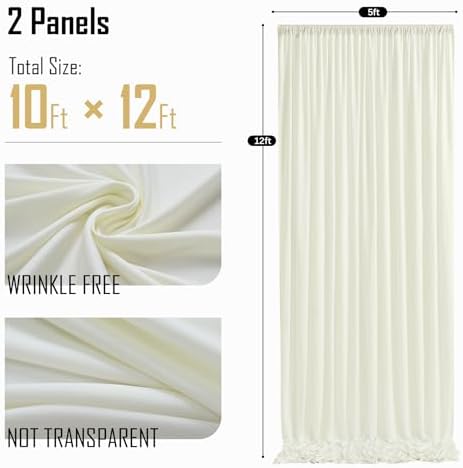 10ft x 12ft Ivory Wrinkle-Free Backdrop Curtain for Wedding Parties, Thick Polyester 2 Panels 5x12ft for Wedding, alternate