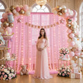 10ft x 12ft Pink Tulle Photo Backdrop Curtain with Lights String for Parties Wedding Sheer Baby Pink Curtain