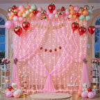 10ft x 12ft Pink Tulle Photo Backdrop Curtain with Lights String for Parties Wedding Sheer Baby Pink Curtain, alternate view