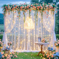 10ft x 12ft White Tulle Backdrop Curtain with Lights String for Parties Wedding Bridal Shower Sheer White