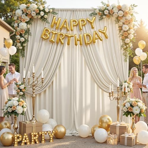 10ft x 15ft Beige Backdrop Curtain for Wedding Party 2 Panels 5x15ft Wrinkle Free Silky Polyester Backdrop, alternate view 2