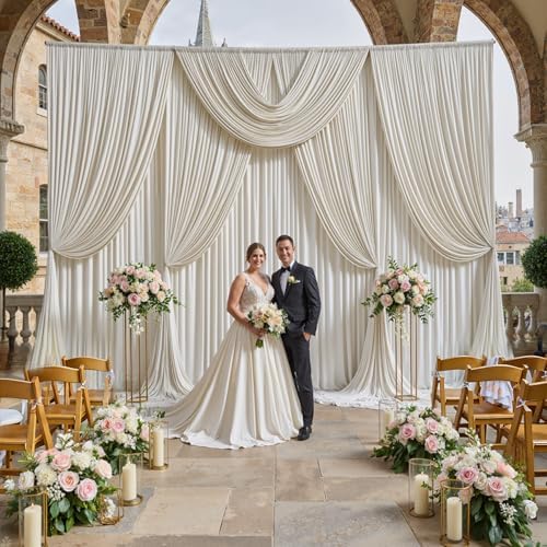 10ft x 15ft Beige Backdrop Curtain for Wedding Party 2 Panels 5x15ft Wrinkle Free Silky Polyester Backdrop, alternate view 6