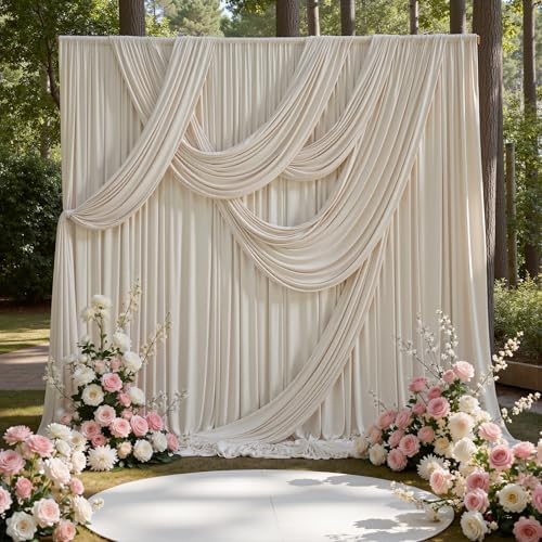 10ft x 15ft Beige Backdrop Curtains for Wedding Parties, 2 Panels Extra Long Wrinkle Free Fabric Drapes Photo