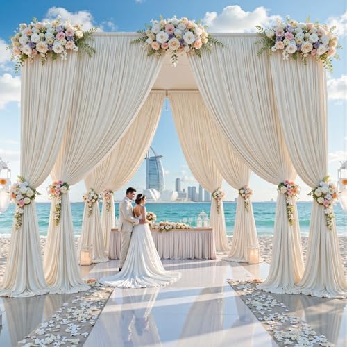 10ft x 15ft Beige Backdrop Curtains for Wedding Parties, 2 Panels Extra Long Wrinkle Free Fabric Drapes Photo, alternate view