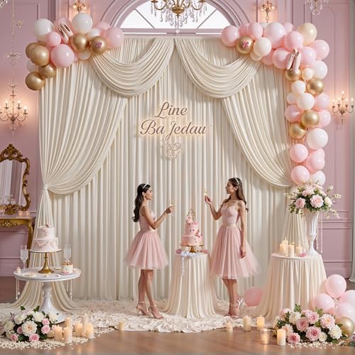 10ft x 15ft Beige Backdrop Curtains for Wedding Parties, 2 Panels Extra Long Wrinkle Free Fabric Drapes Photo, alternate view