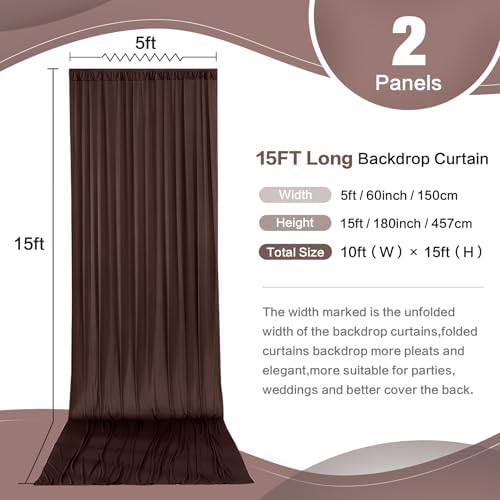 10ft x 15ft Brown Backdrop Curtain for Wedding Party 2 Panels 5x15ft Wrinkle Free Silky Polyester Backdrop, alternate view 4