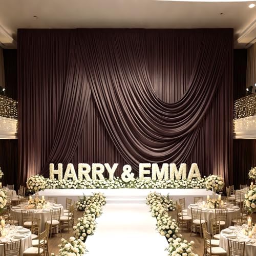 10ft x 15ft Brown Backdrop Curtain for Wedding Party 2 Panels 5x15ft Wrinkle Free Silky Polyester Backdrop, alternate view 6