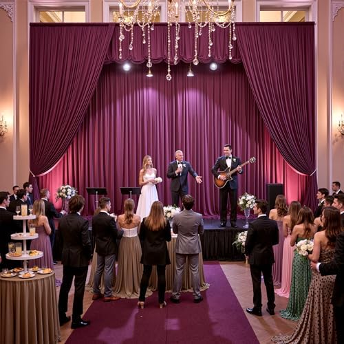 10ft x 15ft Burgundy Backdrop Curtain for Wedding Party 2 Panels 5x15ft Wrinkle Free Silky Polyester Backdrop, alternate view