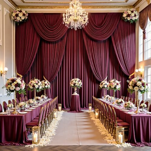 10ft x 15ft Burgundy Backdrop Curtains for Wedding Parties, 2 Panels Extra Long Wrinkle Free Fabric Drapes Photo, alternate