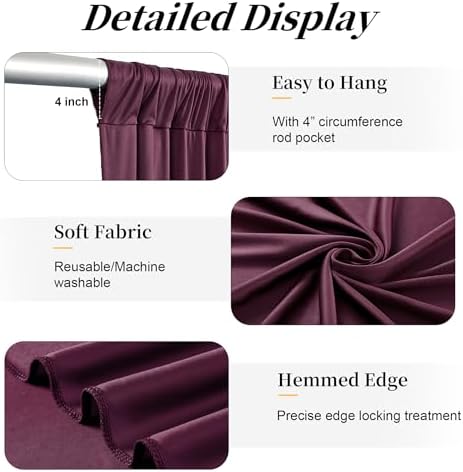 10ft x 15ft Burgundy Backdrop Curtains for Wedding Parties, 2 Panels Extra Long Wrinkle Free Fabric Drapes Photo, alternate