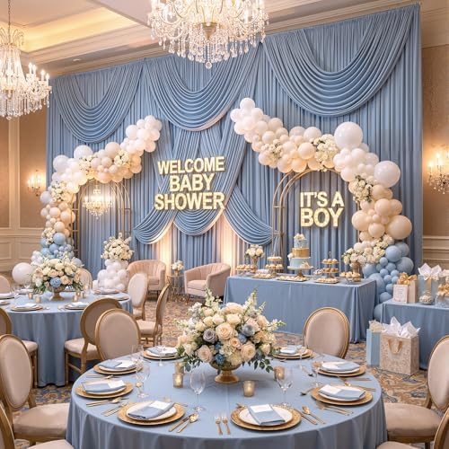 10ft x 15ft Dusty Blue Backdrop Curtain for Wedding Party 2 Panels 5x15ft Wrinkle Free Silky Polyester Backdrop, alternate