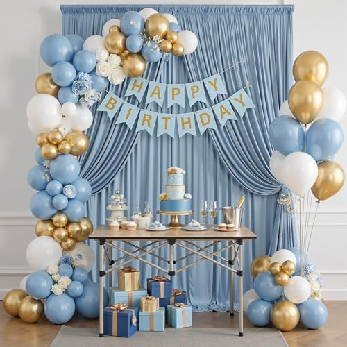 10ft x 15ft Dusty Blue Backdrop Curtain for Wedding Party 2 Panels 5x15ft Wrinkle Free Silky Polyester Backdrop, alternate
